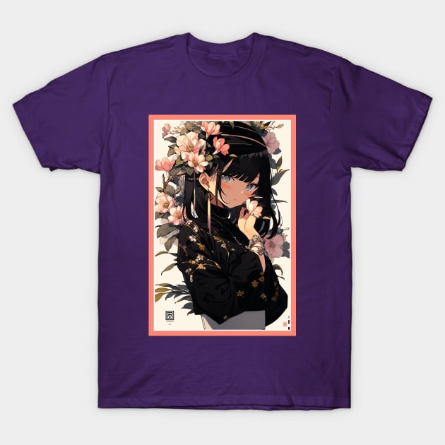 Aesthetic Anime Girl Pink Rosa Black | Quality Aesthetic Anime Design | Premium Chibi Manga Anime Art T-Shirt by AlNoah